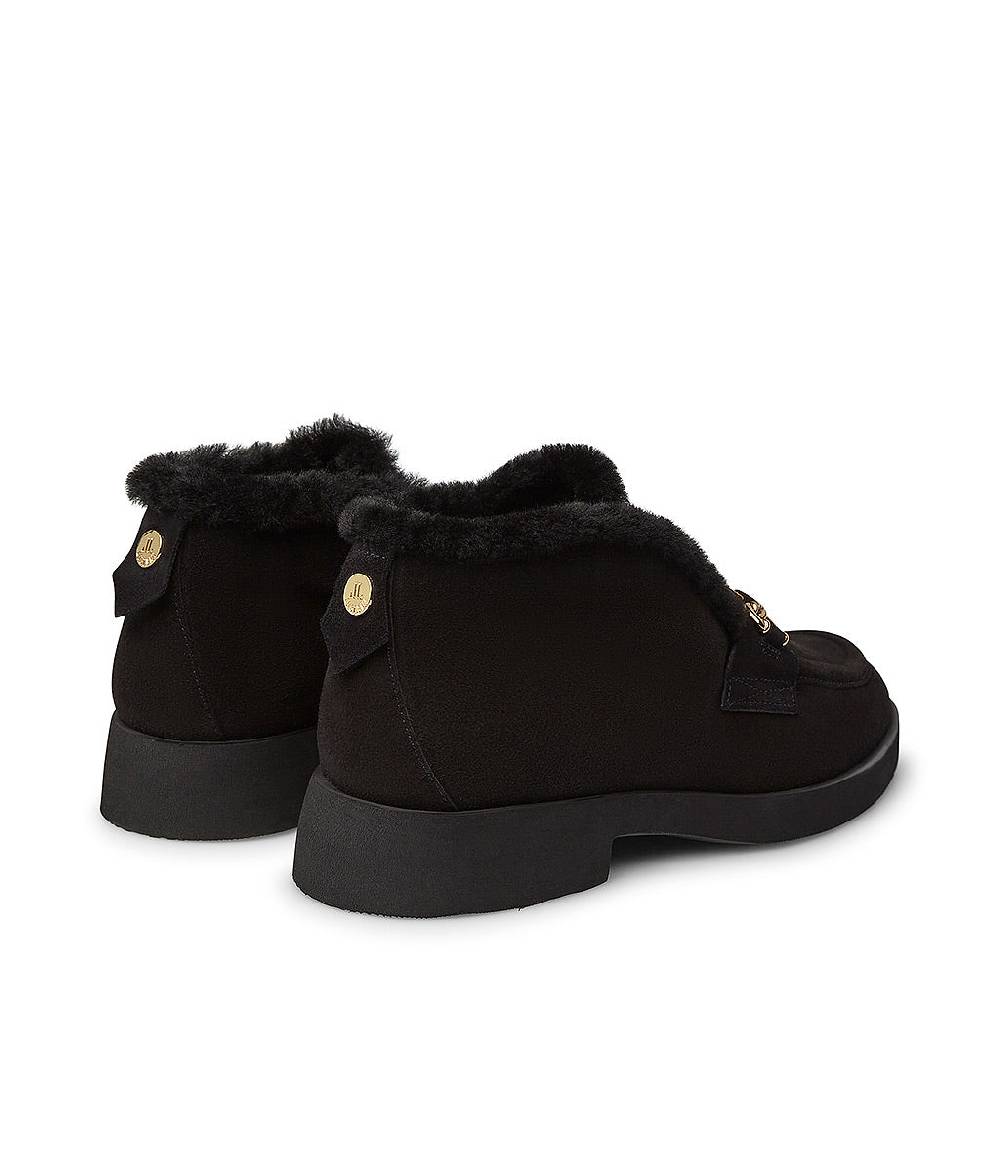 Loriblu Mocassini in camoscio e shearling nero con fibbia-logo Hotsell