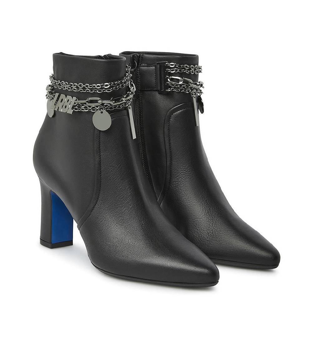 Loriblu Stivaletti in nappa nera con catenella argento Italy