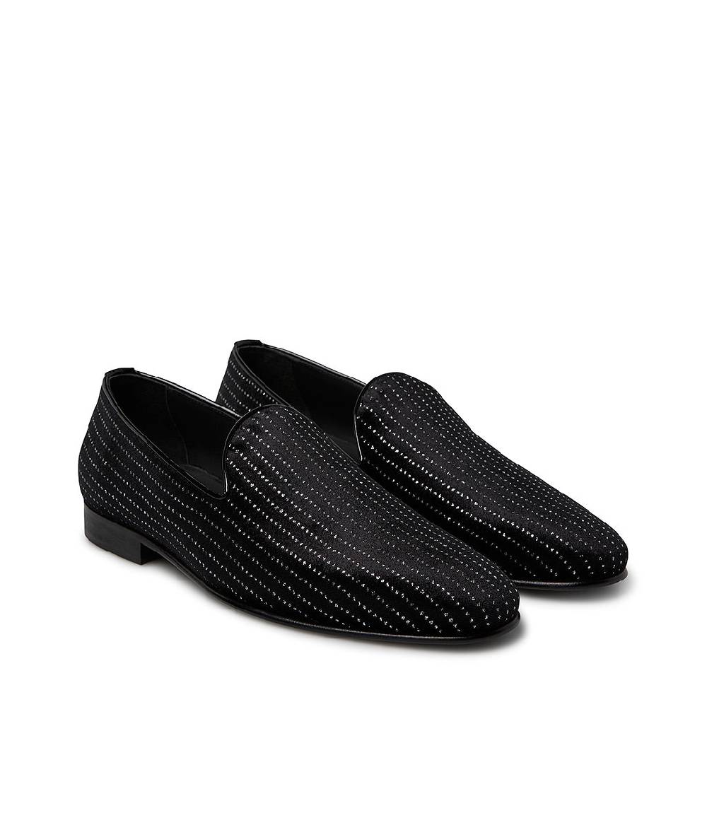 Loriblu Loafer in velluto nero con micro cristalli e dettagli in vernice In Linea