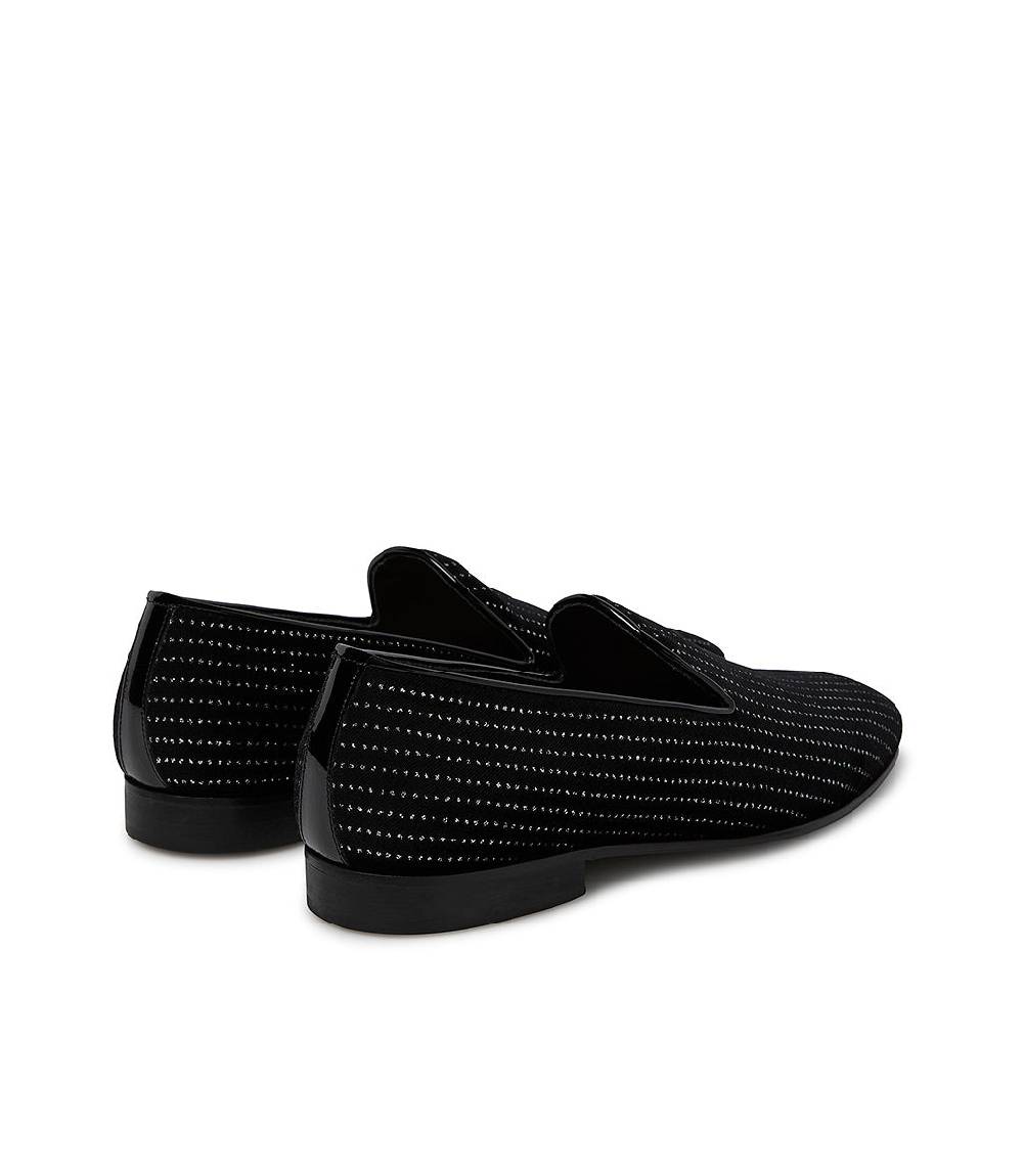 Loriblu Loafer in velluto nero con micro cristalli e dettagli in vernice In Linea