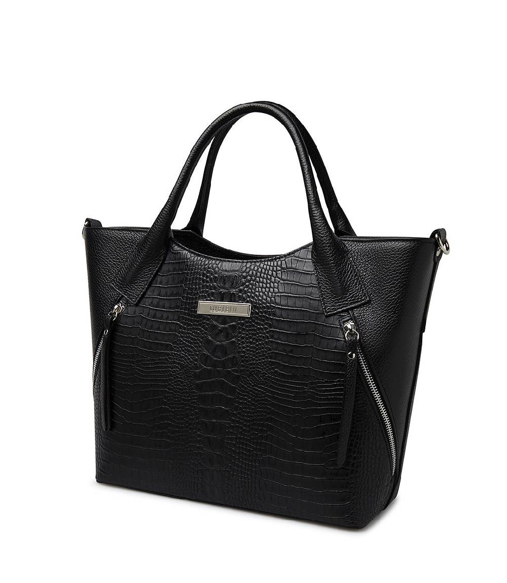 Loriblu Borsa tote nera in pelle stampata Presa