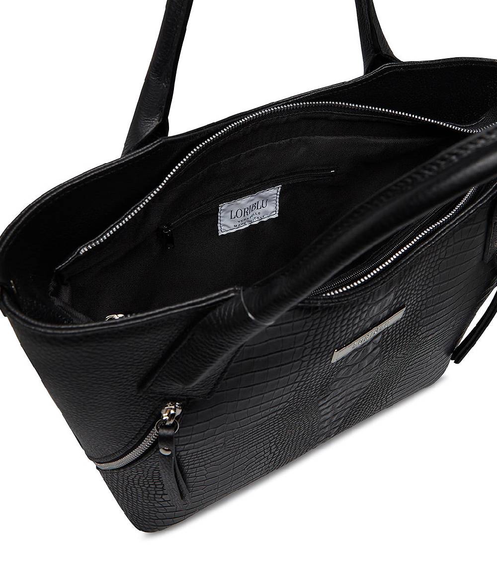 Loriblu Borsa tote nera in pelle stampata Presa