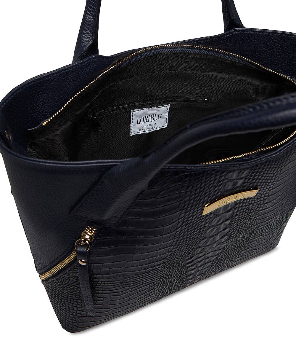 Loriblu Borsa tote blu notte in pelle stampata Sconto