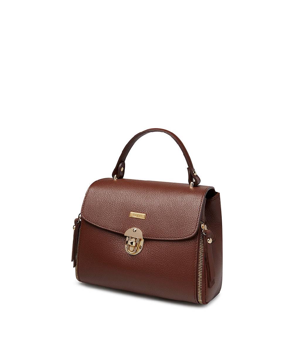 Loriblu Borsa a mano marrone bruciato in pelle martellata Saldi Di Fabbrica