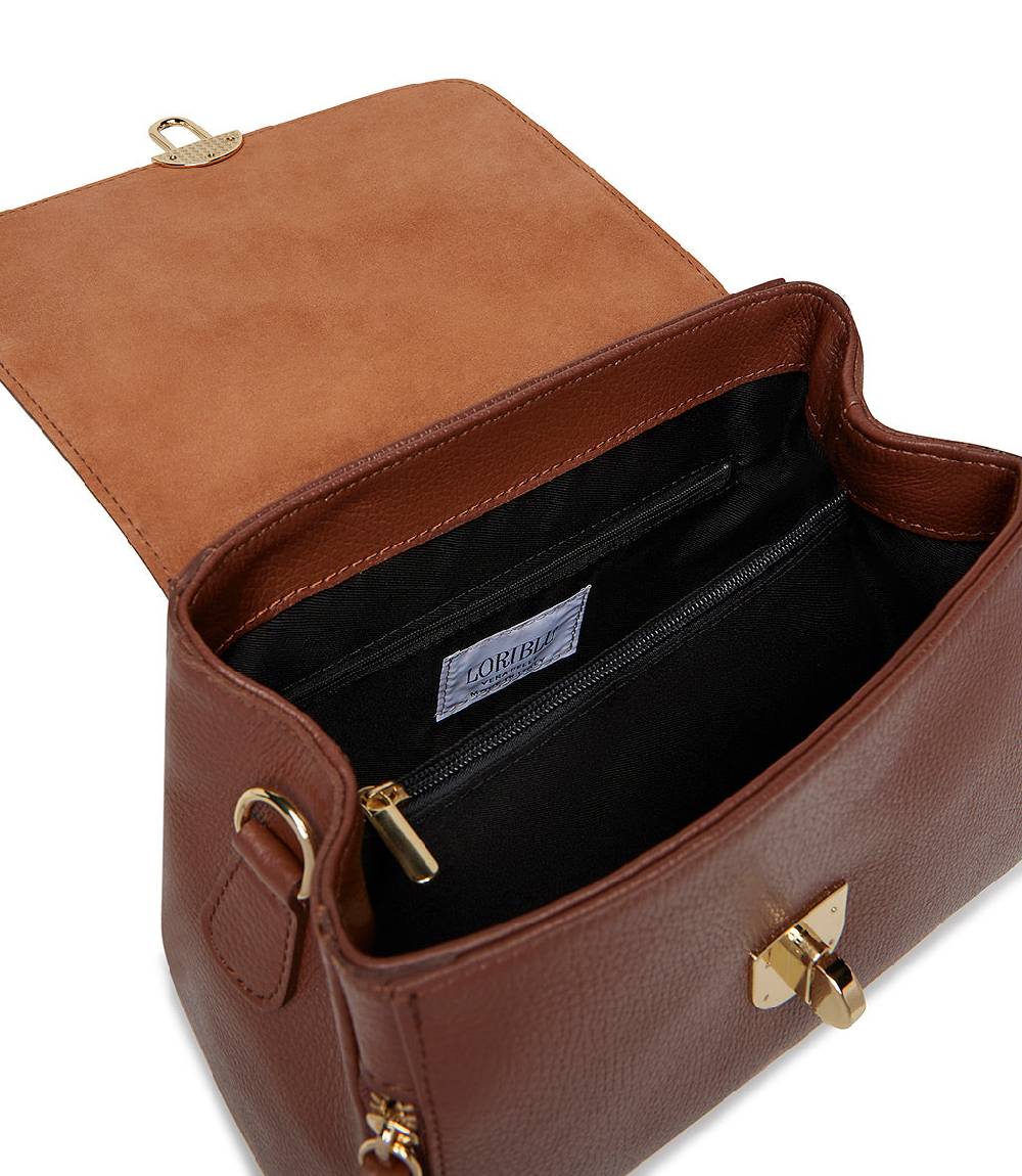 Loriblu Borsa a mano marrone bruciato in pelle martellata Saldi Di Fabbrica