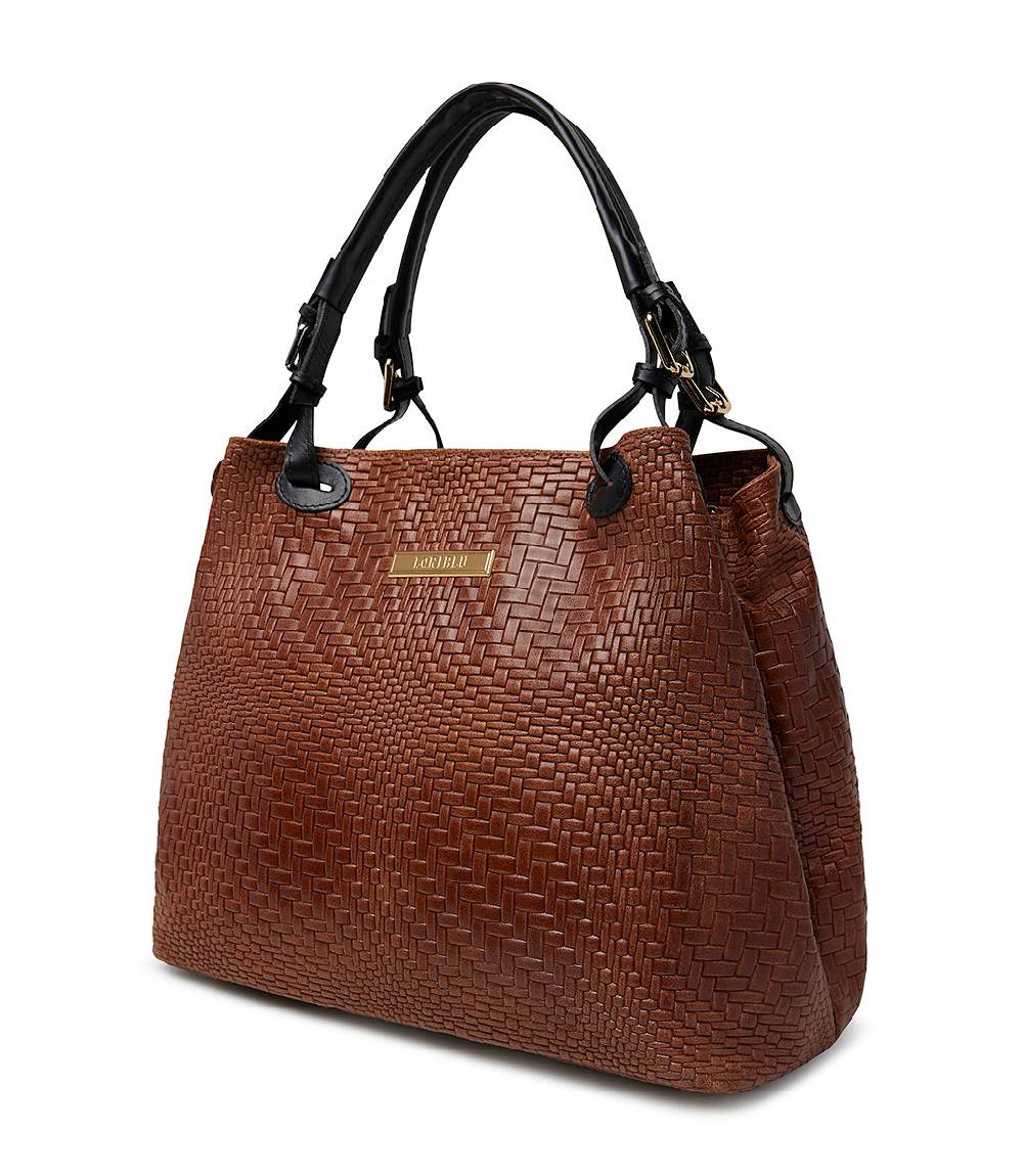 Loriblu Borsa tote in pelle intrecciata marrone Vendita Calda