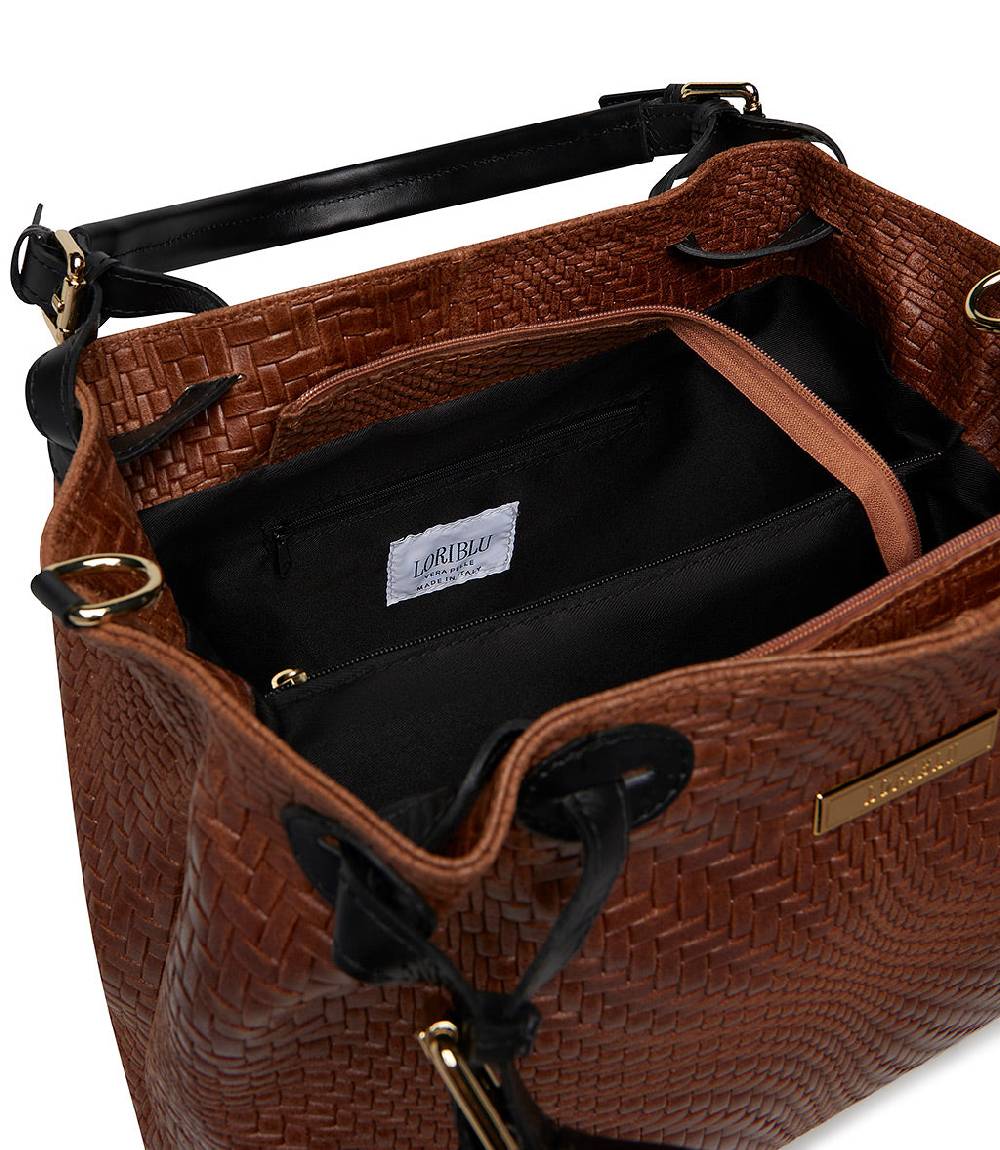 Loriblu Borsa tote in pelle intrecciata marrone Vendita Calda