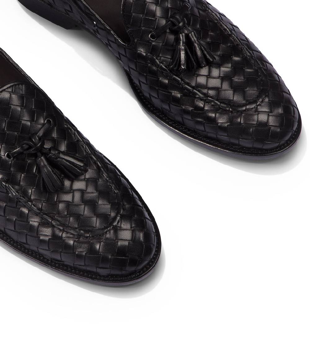 Loriblu Mocassini da barca in pelle intrecciata nera Nuovo
