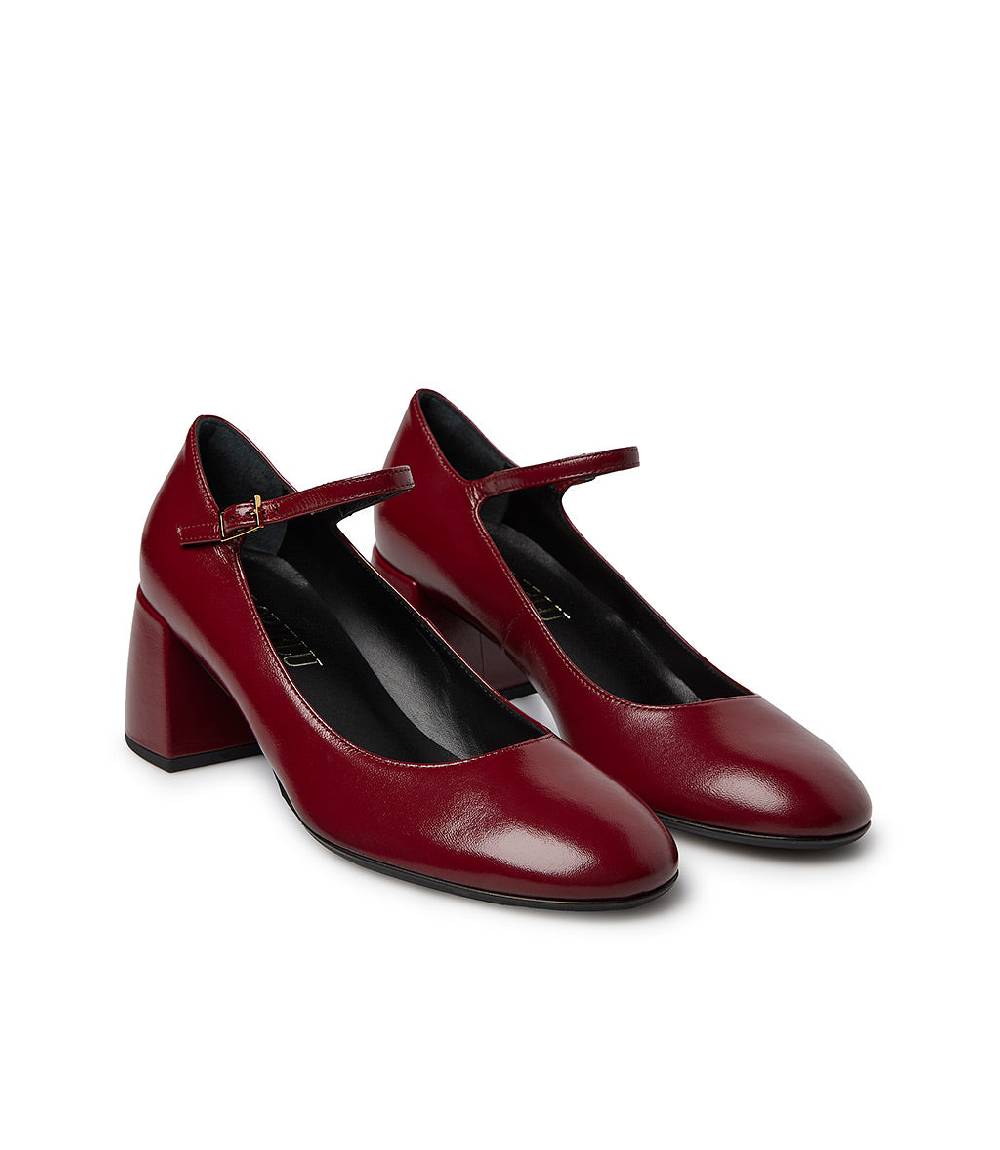 Loriblu Décolleté Mary Jane in pelle lucida bordeaux con cinturino Pezzi Unici