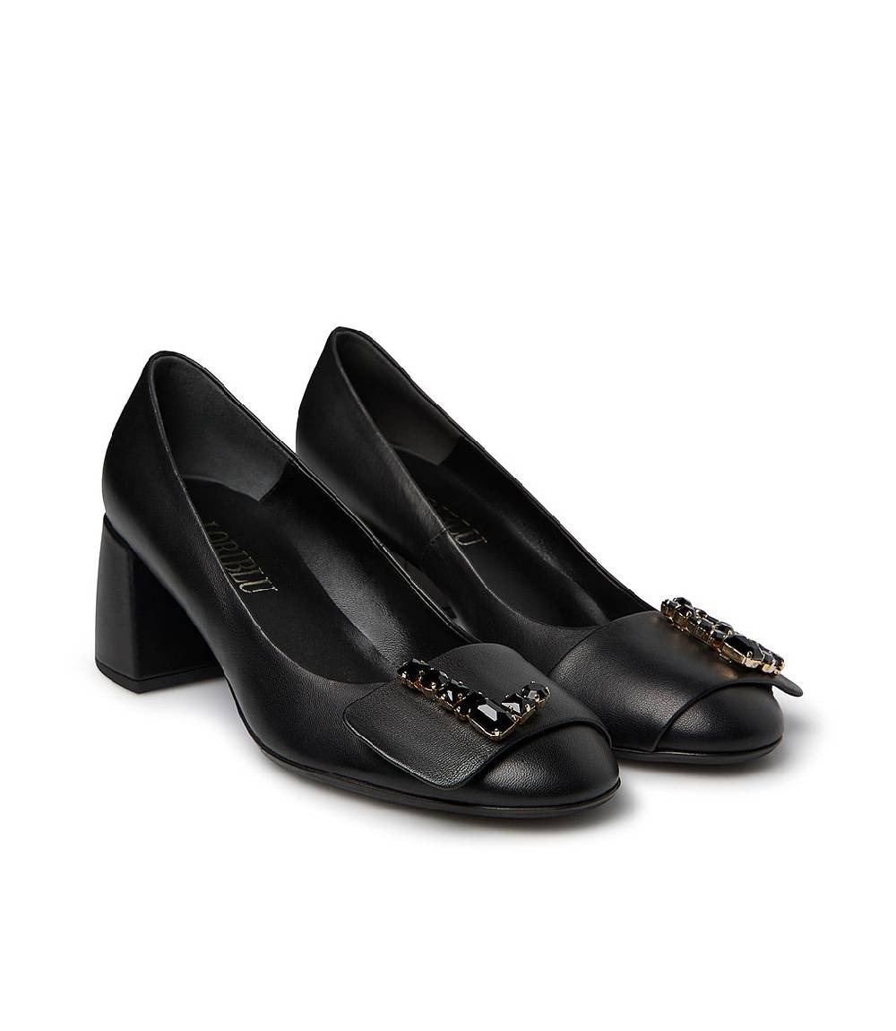 Loriblu Décolleté nappa nero con Logo Signature cristalli Soddisfazione Garantita