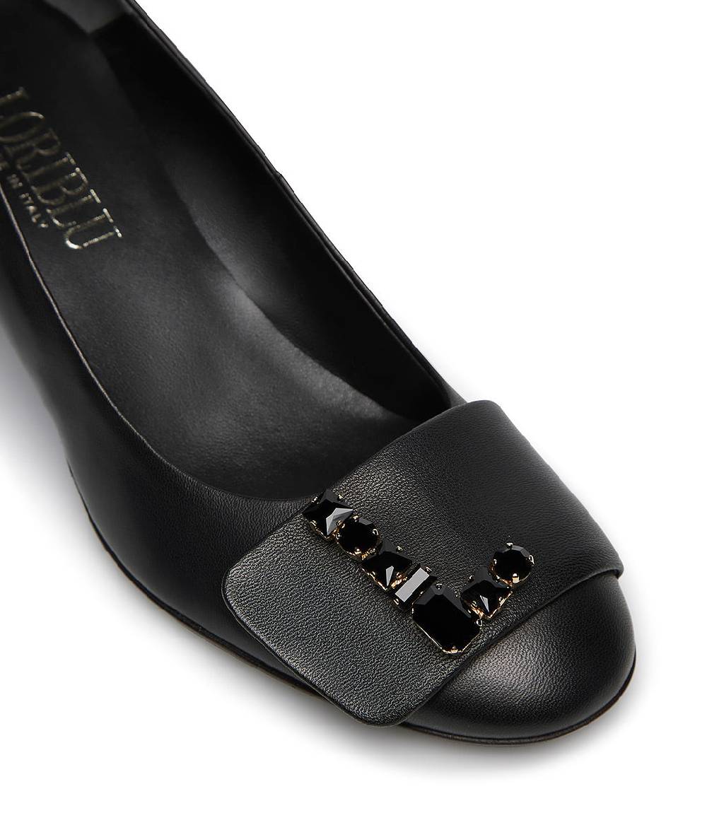 Loriblu Décolleté nappa nero con Logo Signature cristalli Soddisfazione Garantita