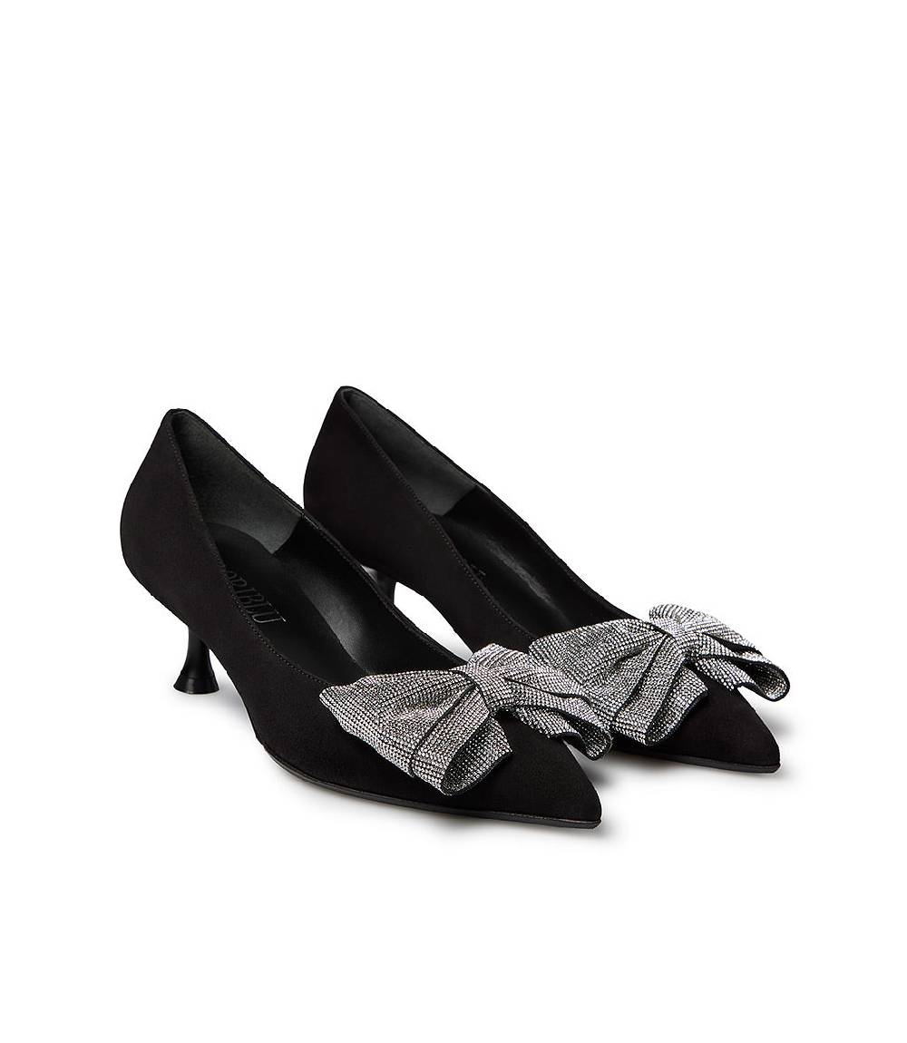 Loriblu Décolleté in camoscio nero con fiocco micro cristalli Affare Del Giorno