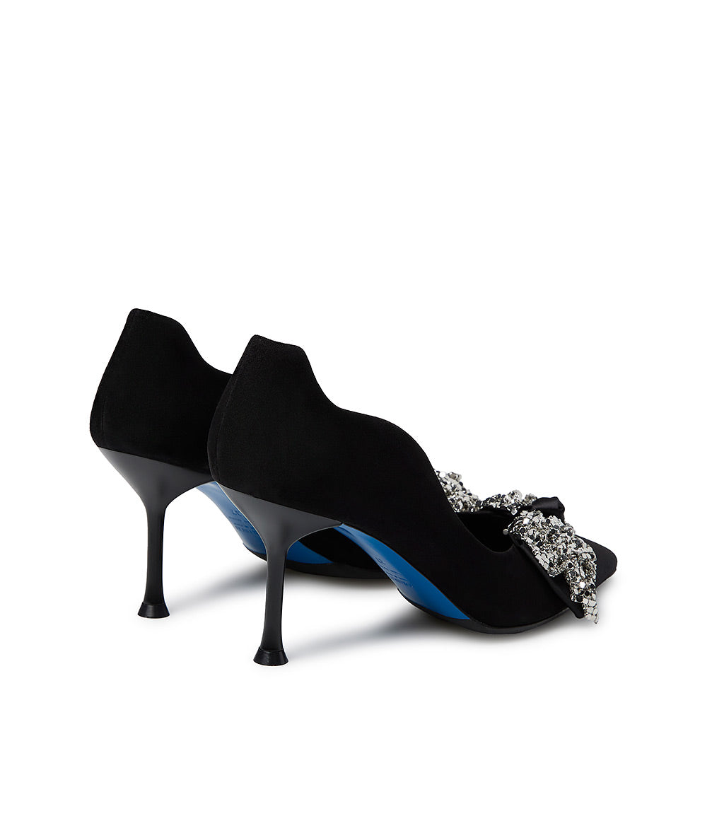 Loriblu Décolleté onda camoscio nero con fiocco full metal argento Sconto