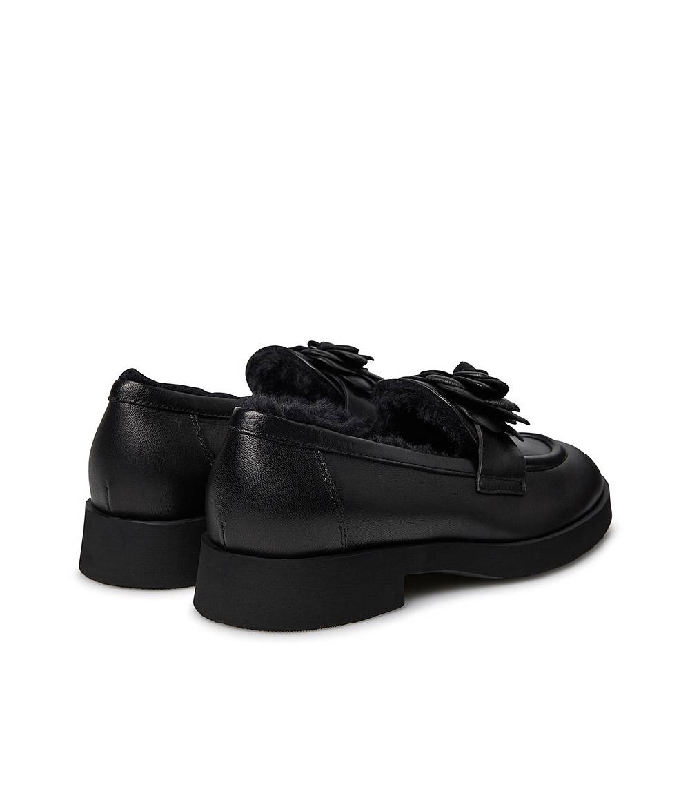 Loriblu Mocassino in nappa nero con fiore e fodera shearling Outlet