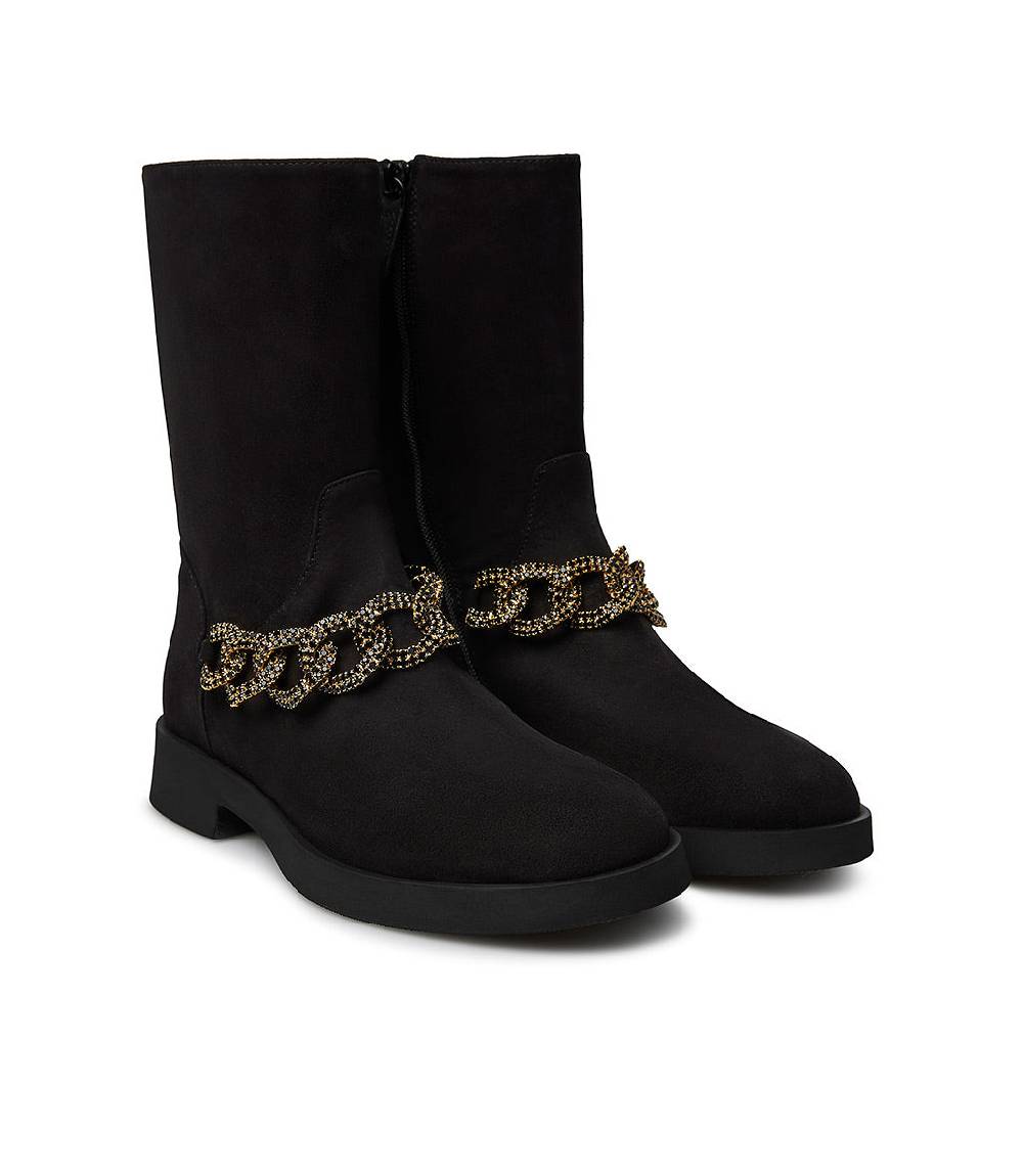Loriblu Stivaletto in camoscio nero con catena gioiello Saldi