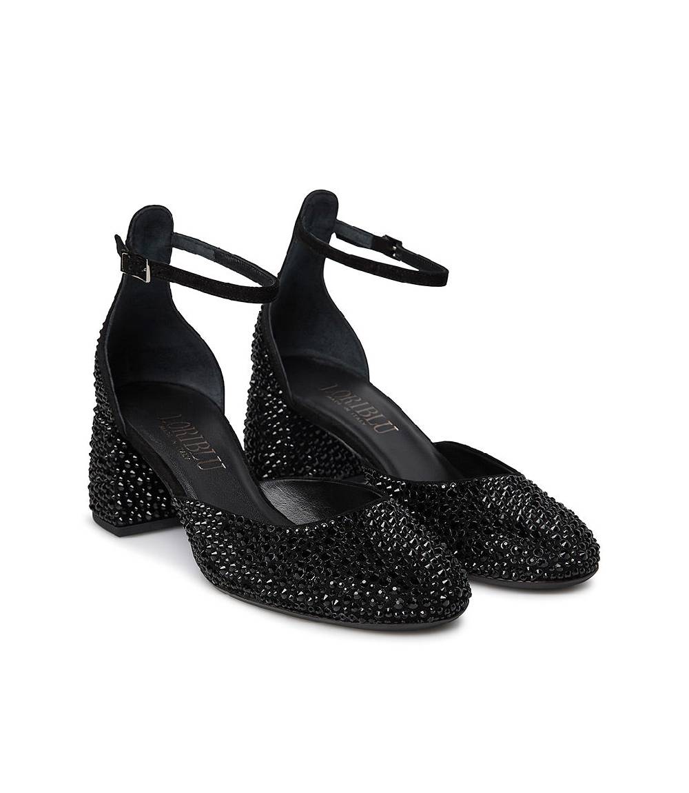 Loriblu Décolleté Mary Jane in camoscio nero con cristalli all-over Hotsell