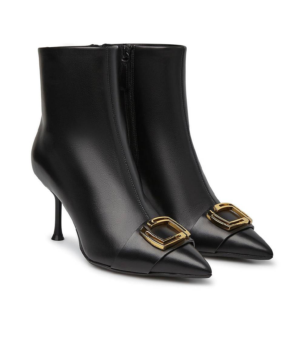 Loriblu Stivaletti in pelle nera con placca-logo Online