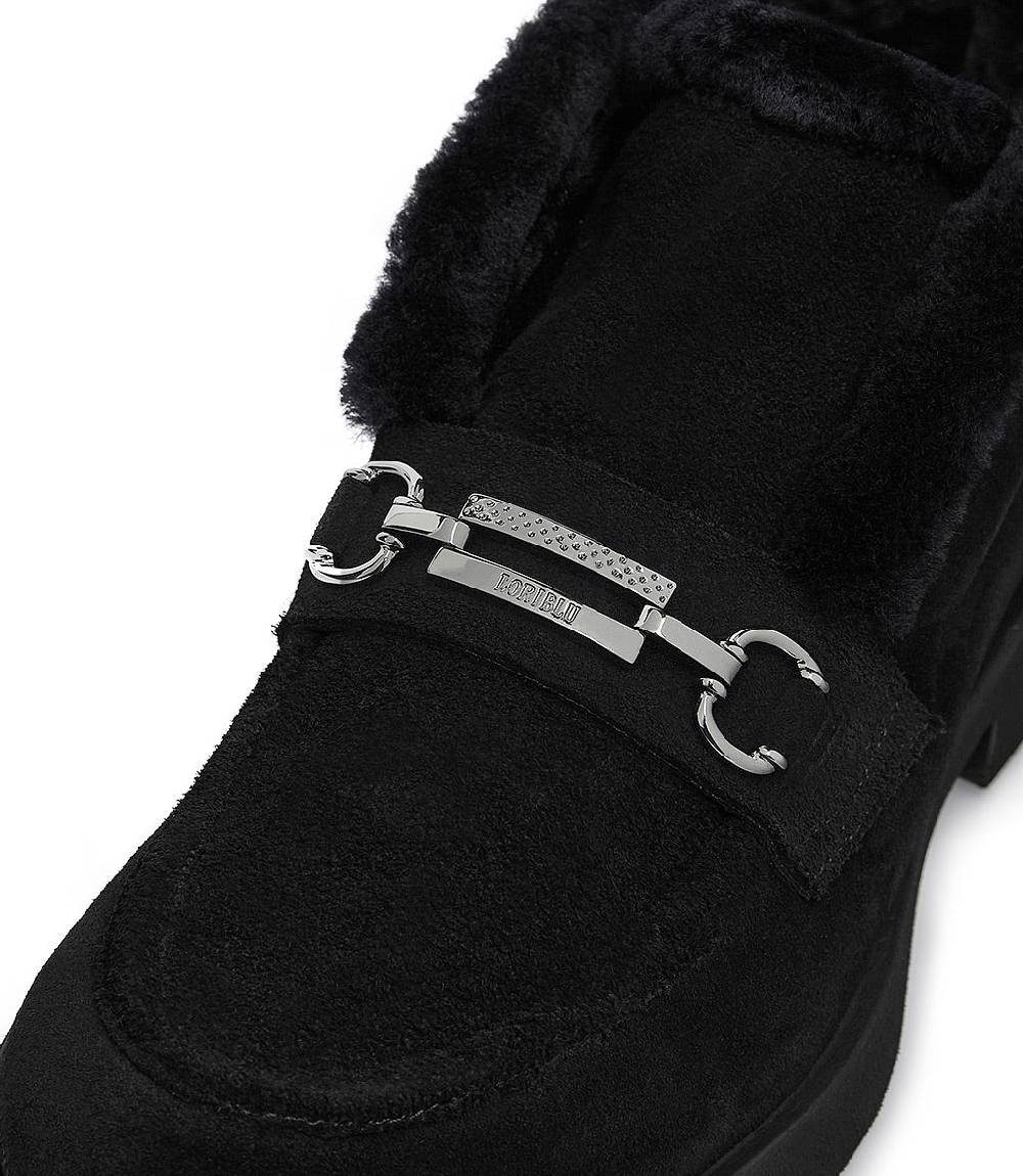 Loriblu Mocassini in pelliccia nera con fibbia-logo Offerte