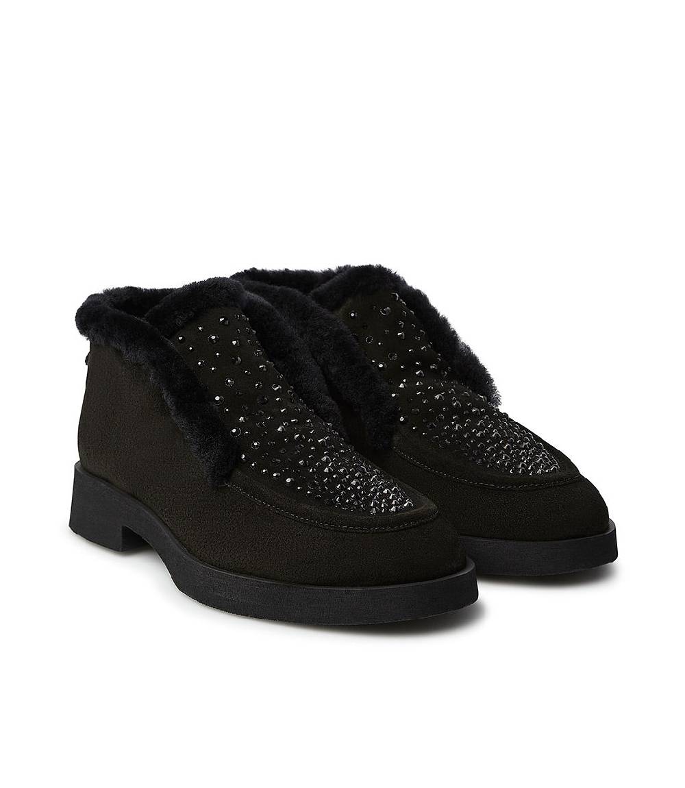 Loriblu Mocassini in pelle scamosciata e shearling nero Vendita Economica
