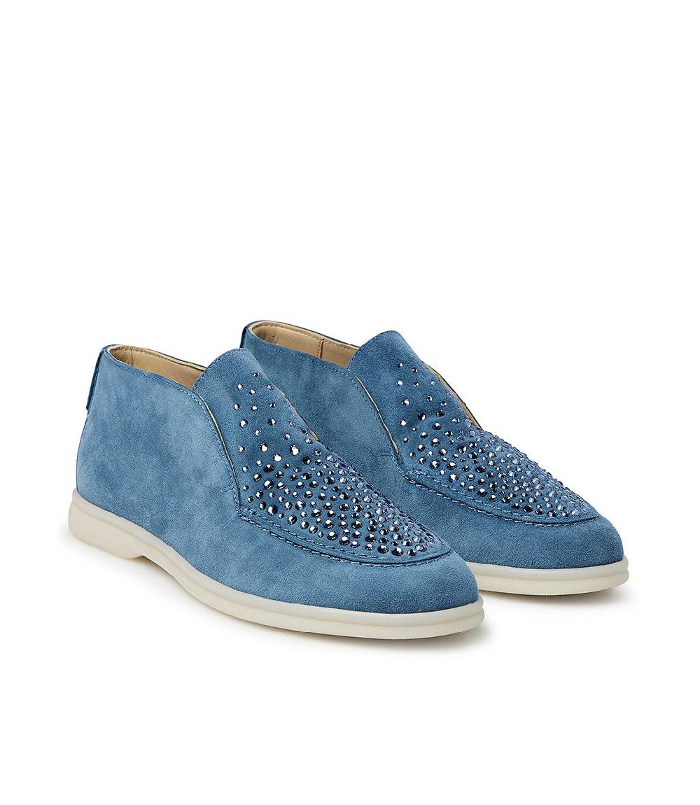 Loriblu Mocassini in pelle scamosciata blu con cristalli Italy