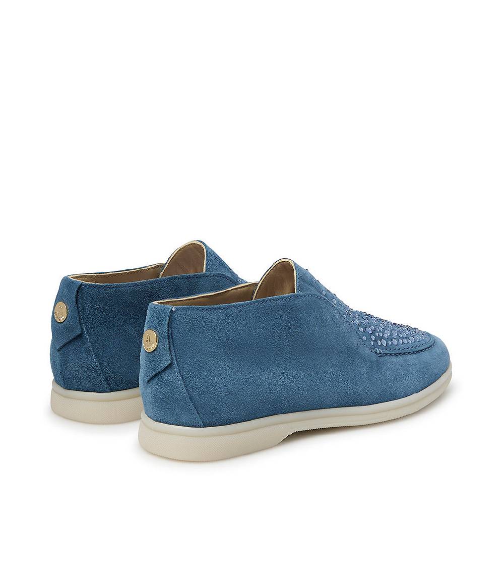 Loriblu Mocassini in pelle scamosciata blu con cristalli Italy