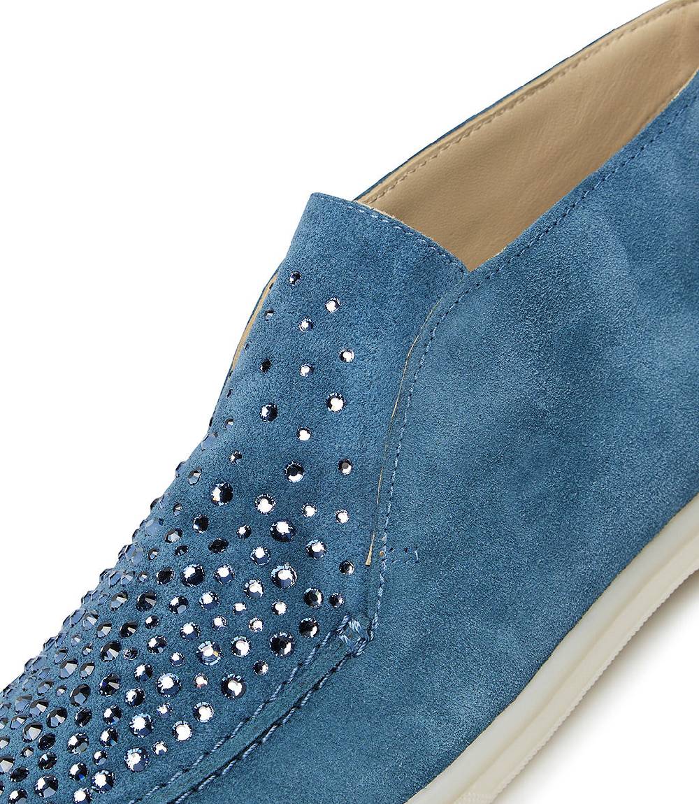Loriblu Mocassini in pelle scamosciata blu con cristalli Italy