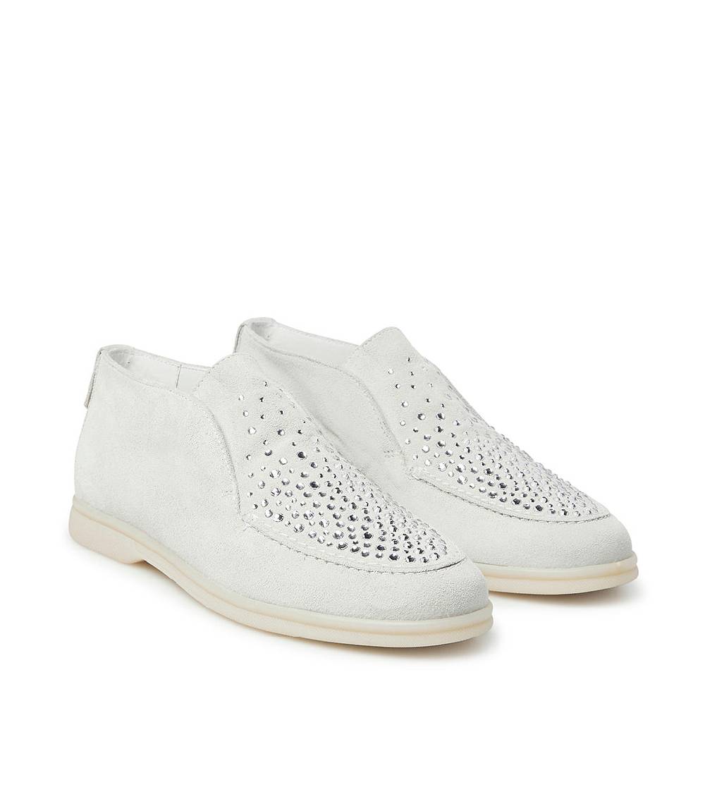 Loriblu Mocassini in pelle scamosciata bianco con cristalli Italia