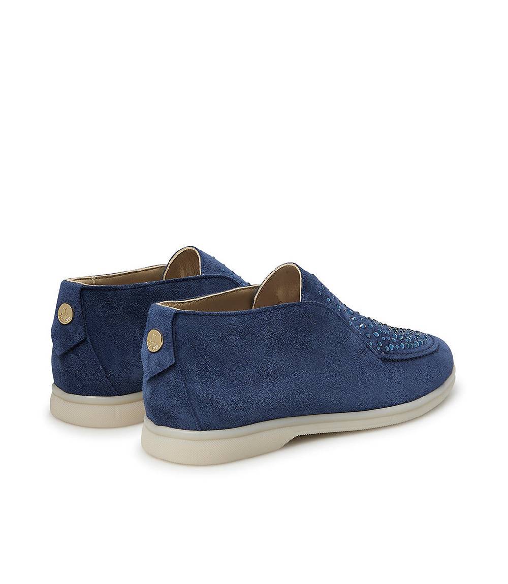 Loriblu Mocassini in pelle scamosciata blu avio con cristalli In Linea