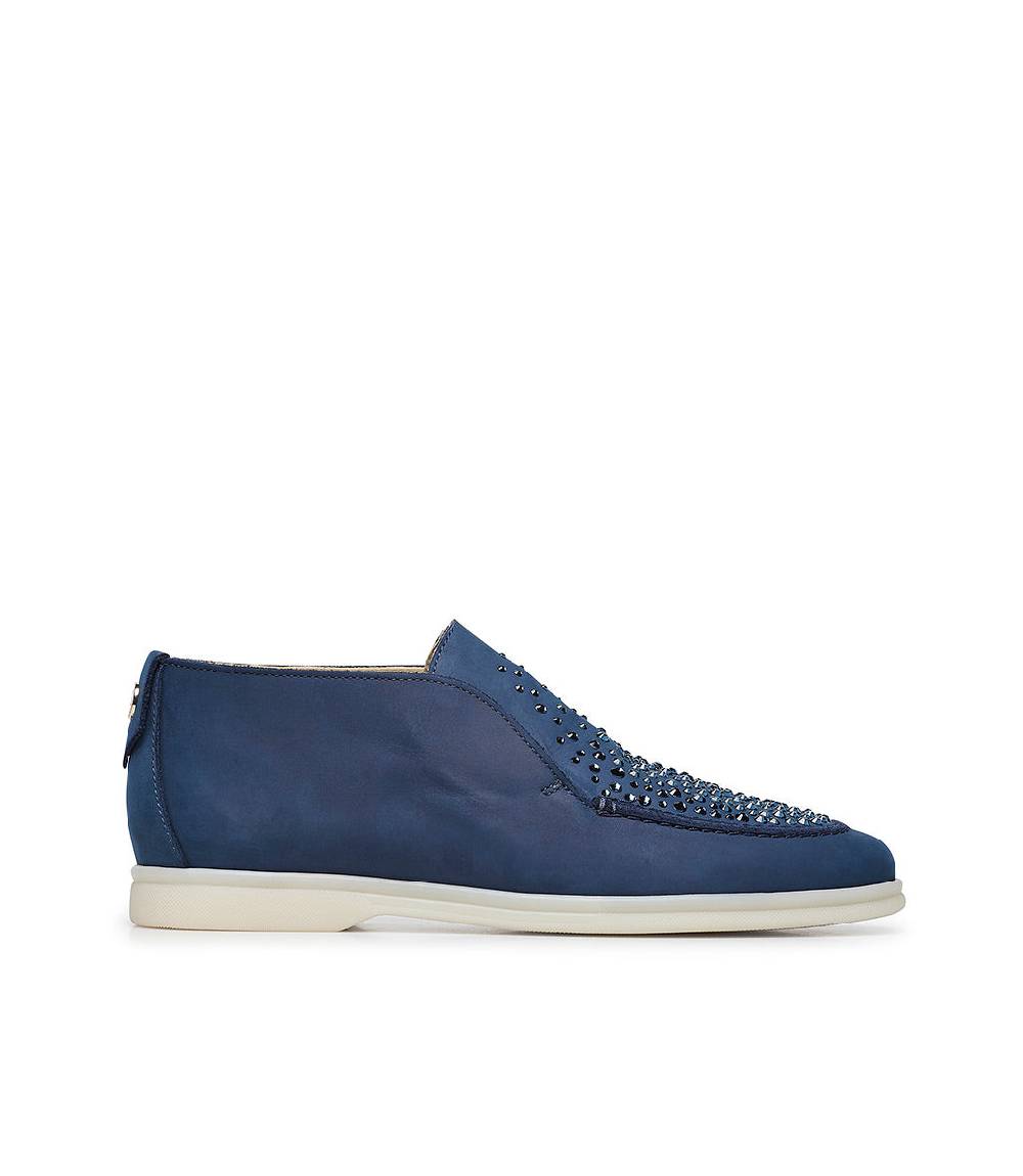 Loriblu Mocassini in pelle blu con cristalli