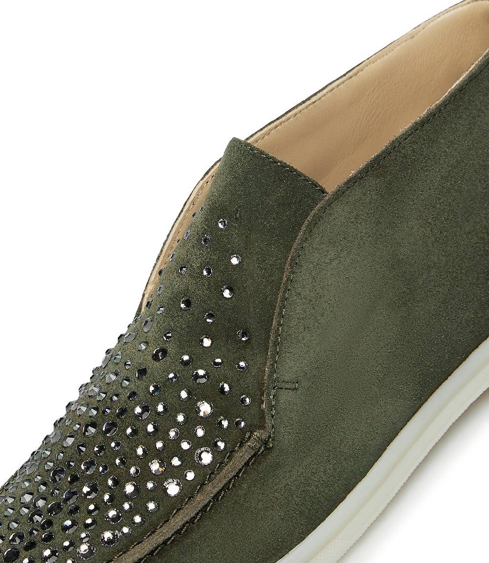 Loriblu Mocassini in pelle scamosciata verde con cristalli Spedizione Gratuita
