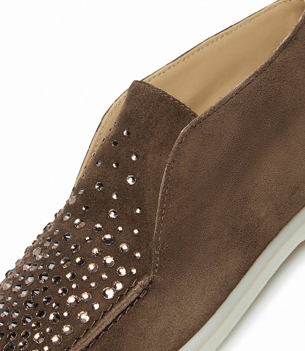 Loriblu Mocassini in pelle scamosciata marrone con cristalli Pezzi Unici