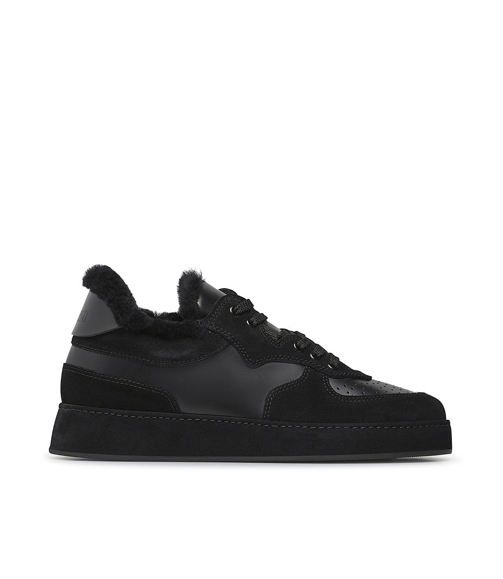 Loriblu Sneakers in pelle, camoscio e shearling nero