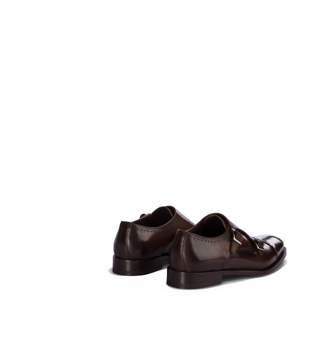 Loriblu Monk strap in pelle marrone brogue Saldi Di Fabbrica