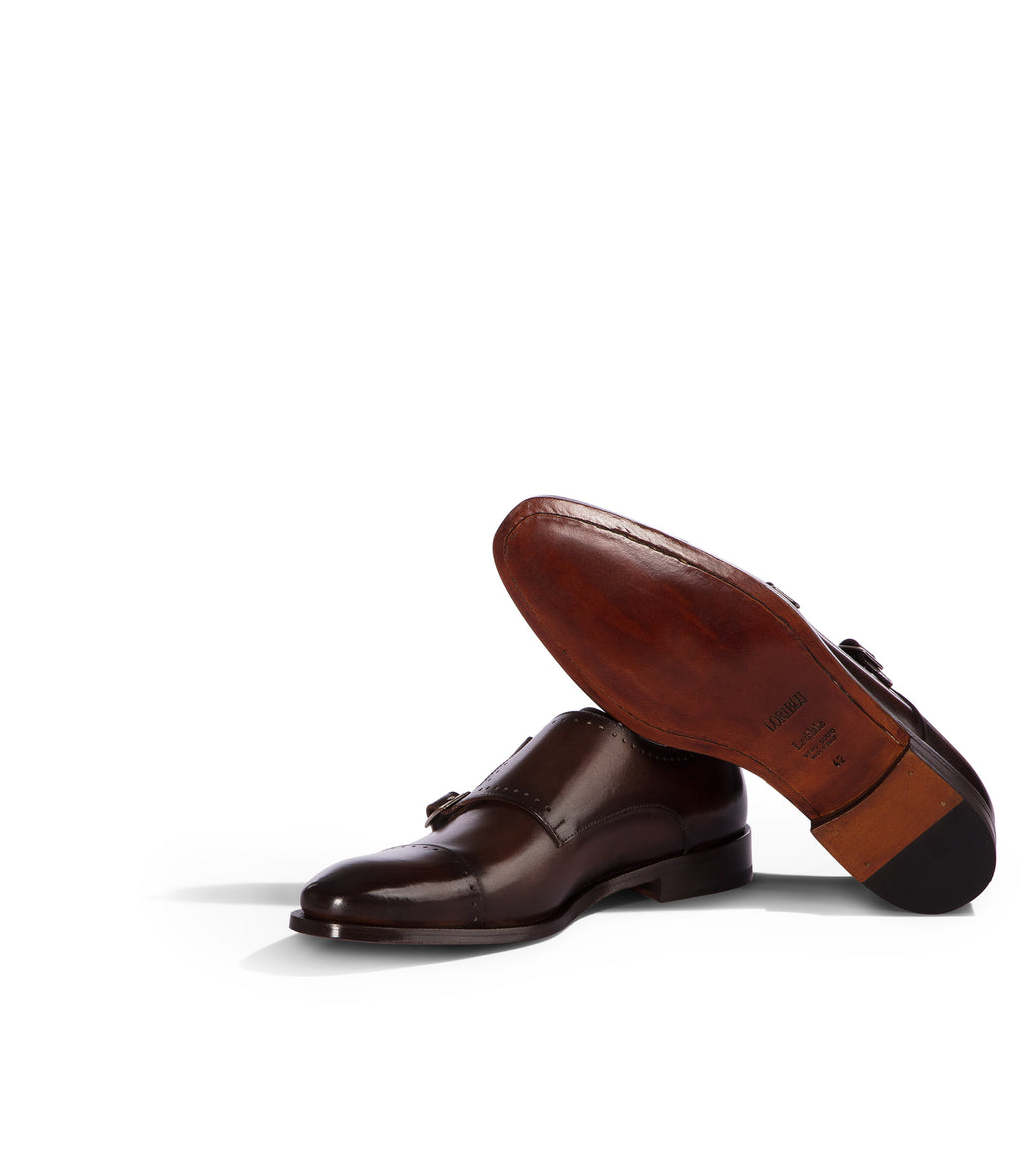 Loriblu Monk strap in pelle marrone brogue Saldi Di Fabbrica
