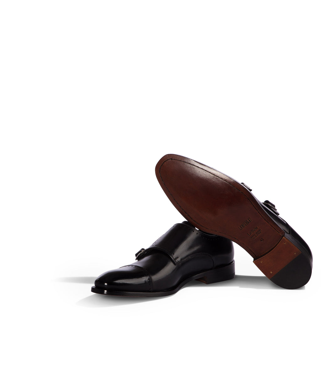 Loriblu Monk strap in pelle nera brogue I Più Venduti