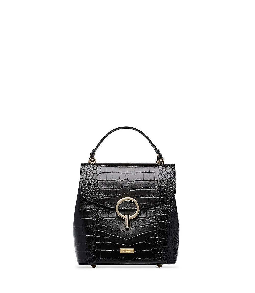 Loriblu Borsa a mano nera in pelle stampa cocco