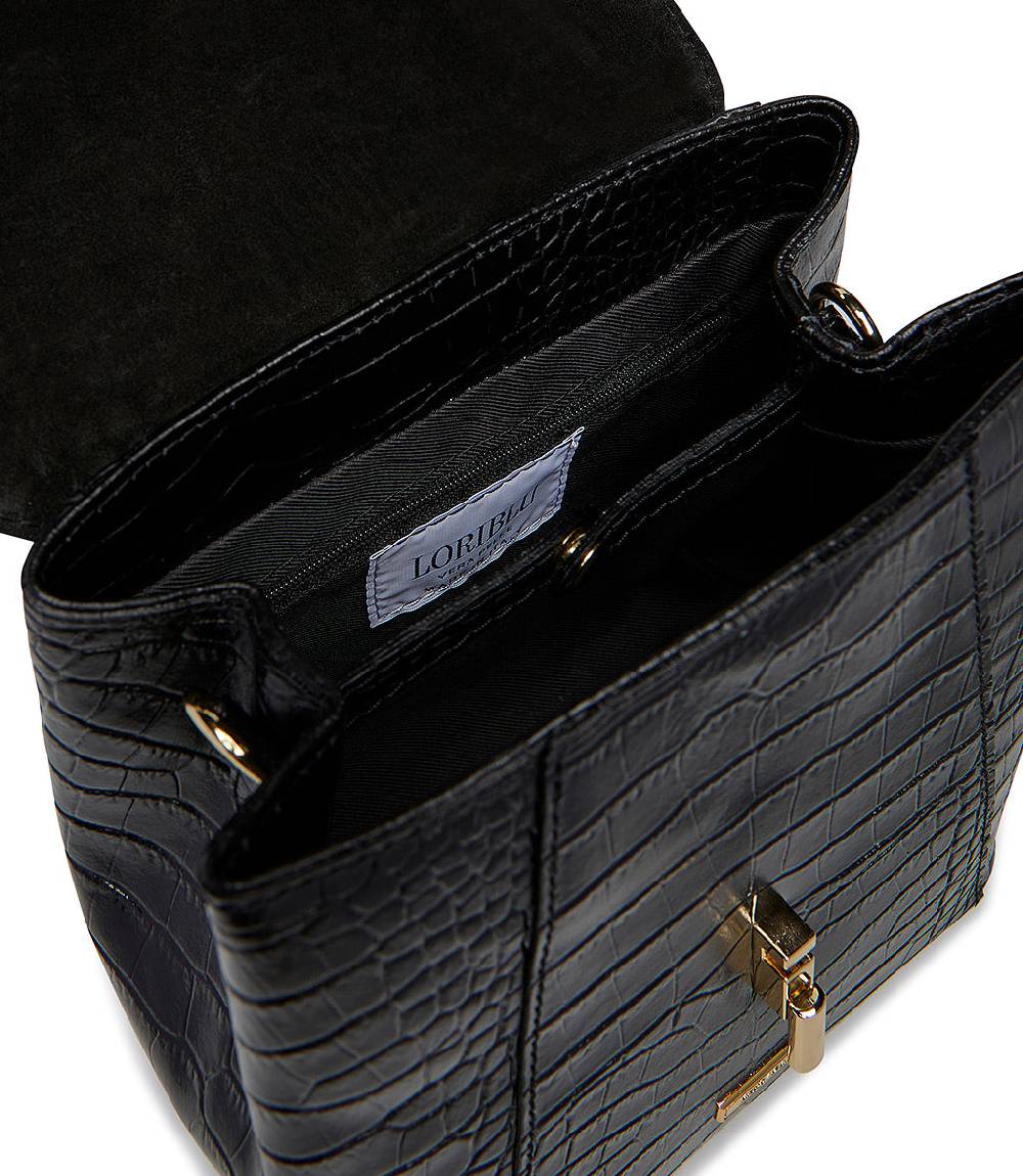 Loriblu Borsa a mano nera in pelle stampa cocco Negozi Online