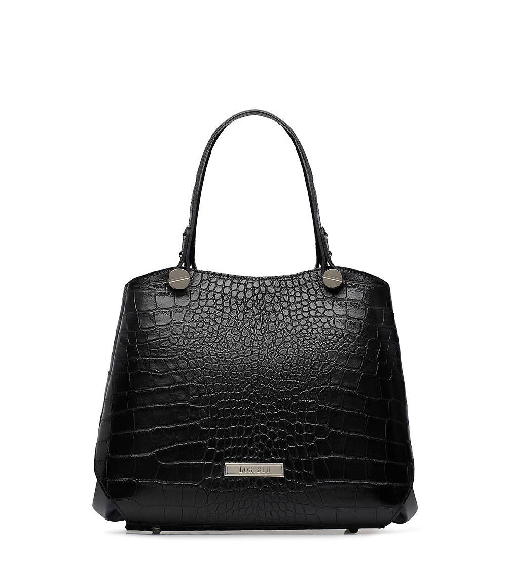 Loriblu Borsa nera in pelle stampa cocco