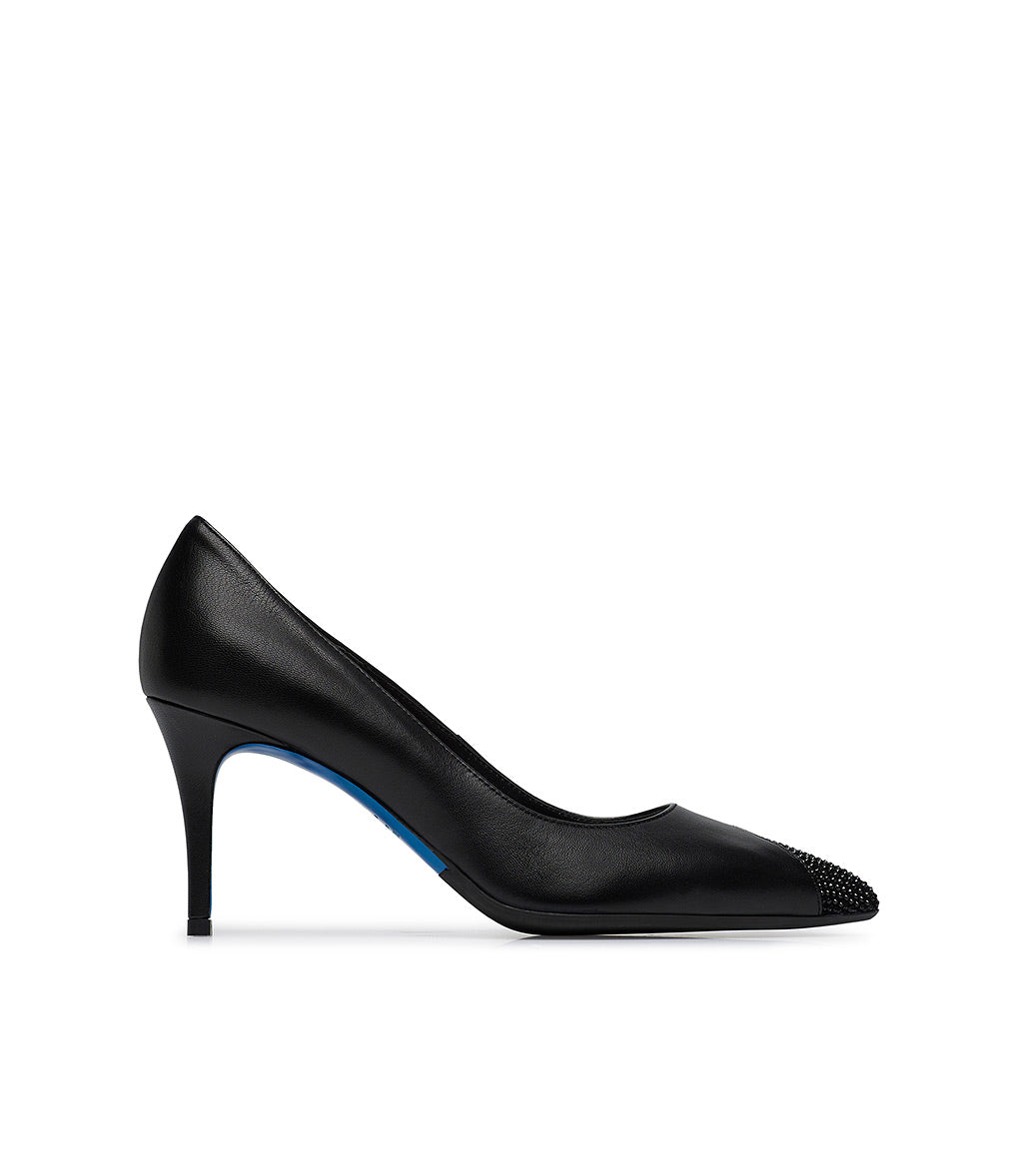Loriblu Décolleté in nappa nera con cristalli
