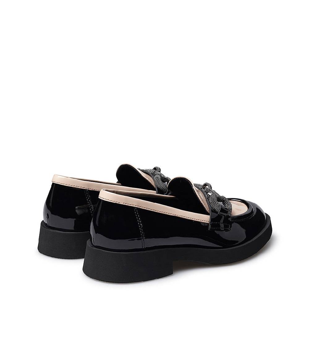 Loriblu Mocassino in vernice nera e nude con morsetto gioiello Vendite Flash