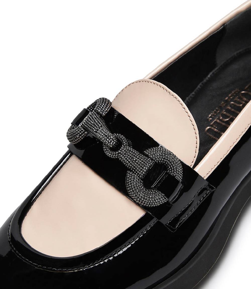 Loriblu Mocassino in vernice nera e nude con morsetto gioiello Vendite Flash