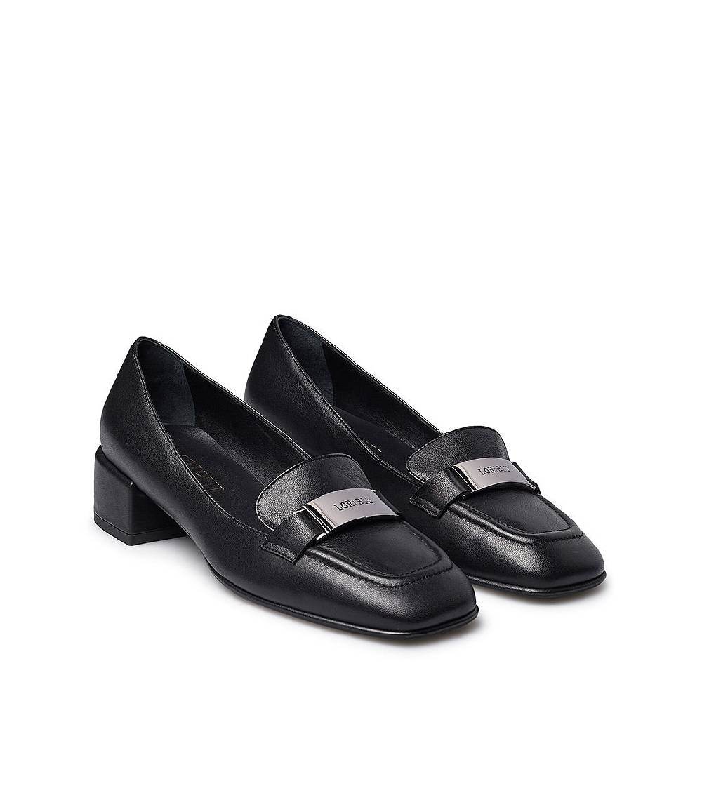 Loriblu Mocassini in nappa nera con placca logo In Saldo