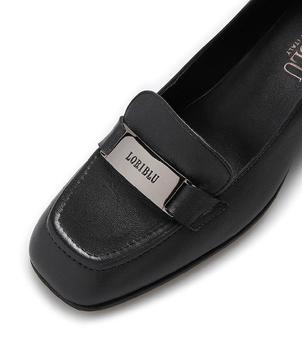 Loriblu Mocassini in nappa nera con placca logo In Saldo