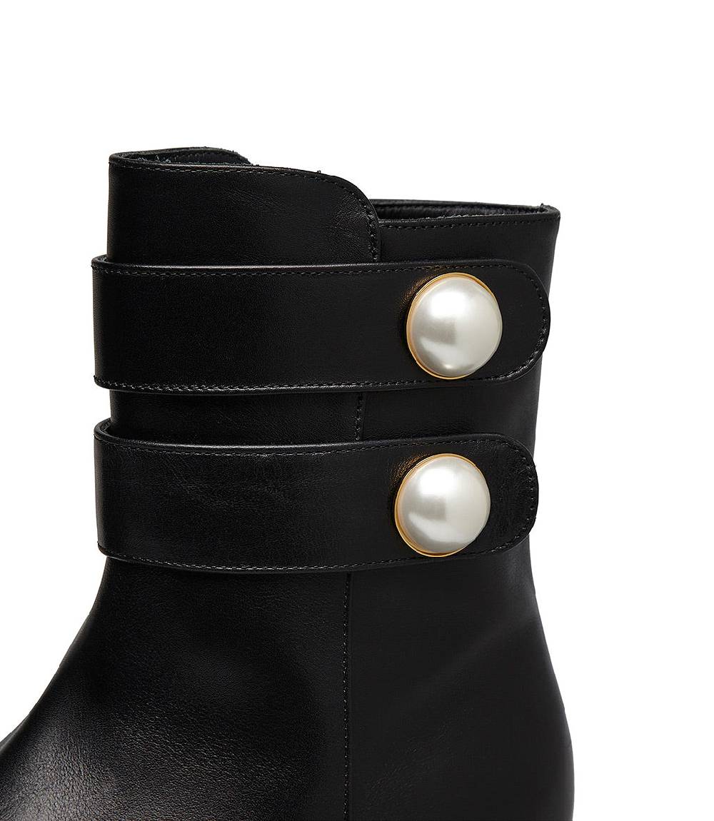 Loriblu Stivaletto in vitello nero con cinturini e borchie perla Nuova