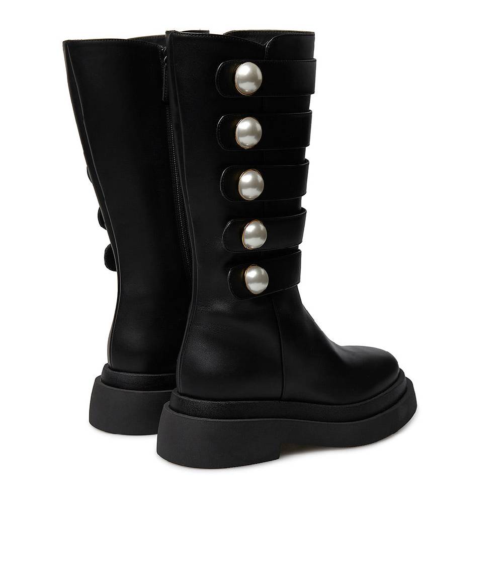 Loriblu Stivale in vitello nero con cinturini e borchie perla Italia