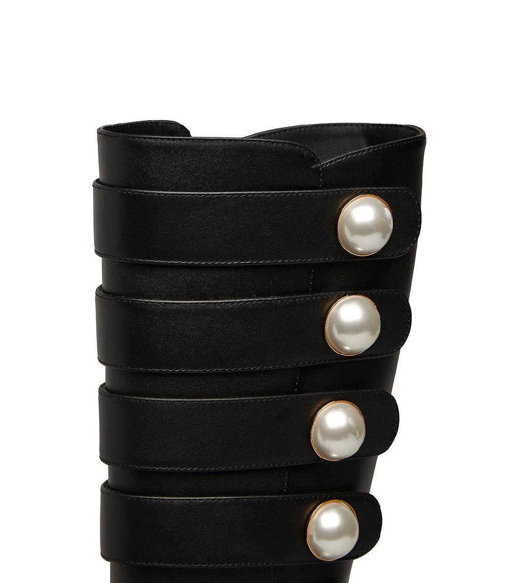 Loriblu Stivale in vitello nero con cinturini e borchie perla Italia
