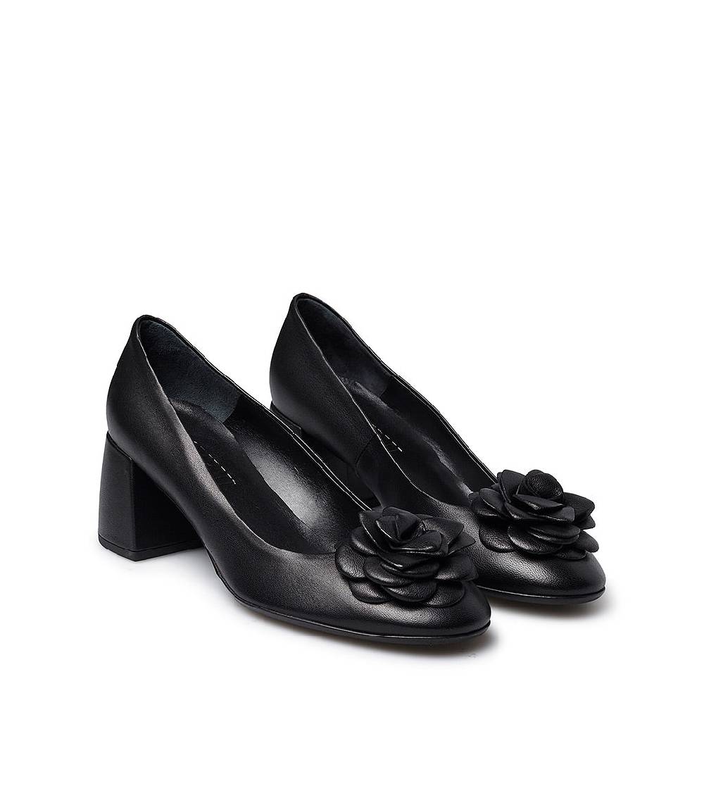 Loriblu Décolleté in nappa nera con fiore Qualità