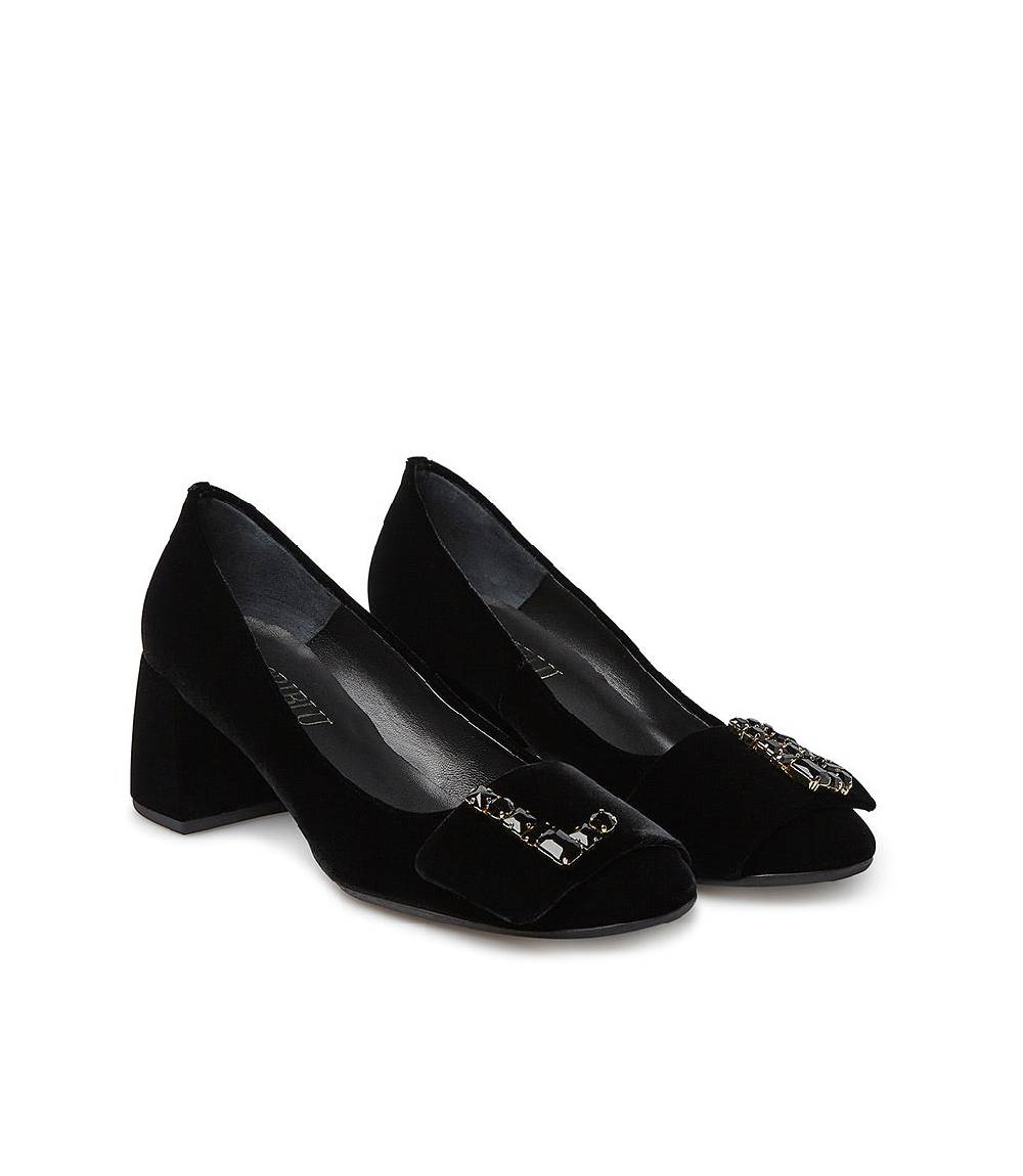 Loriblu Décolleté in velluto nero con Logo Signature in cristalli Promozione