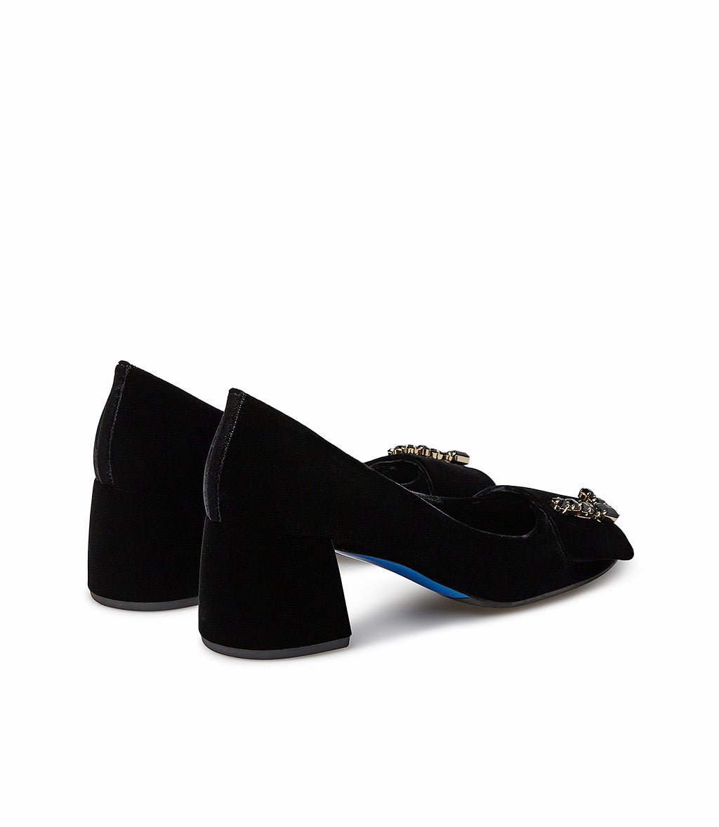 Loriblu Décolleté in velluto nero con Logo Signature in cristalli Promozione