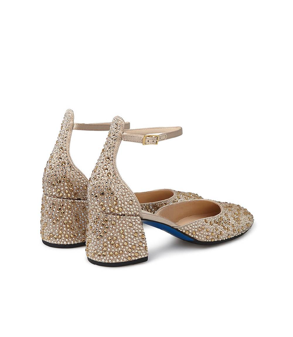 Loriblu Décolleté Mary Jane in raso beige con cristalli all-over Spedizione Gratuita